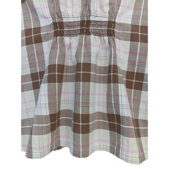 SO Women's Plaid Short Sleeve-Button down Shirt- MEDIUM -Brown-White-Pink - Picture 3 of 16